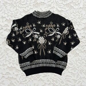 cutest vintage bow and‎ flower graphic grandpa sweater